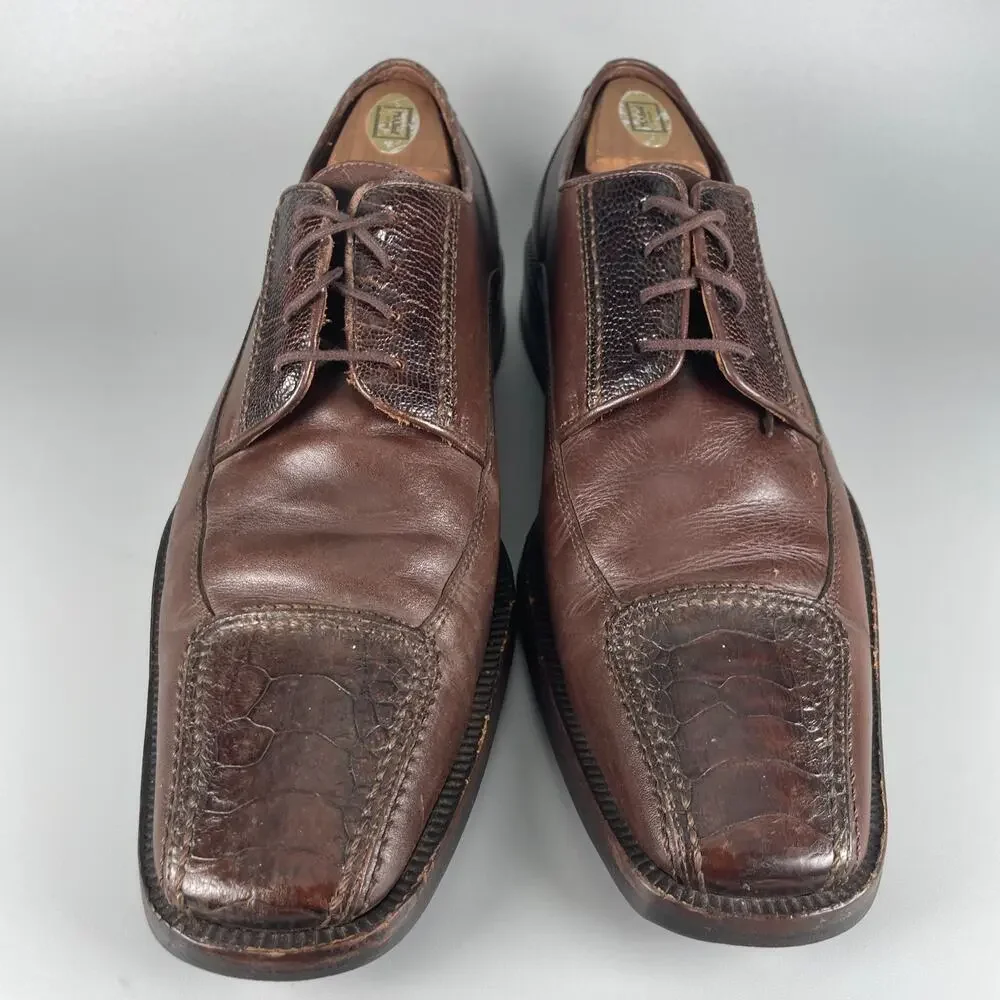 David Eden Joes Men's Size 9.5 Brown Croc Leather Lace Up Dress Shoes Casual GUC